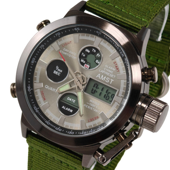 Чоловічий наручний годинник AMST Mountain Green 2 ремінці