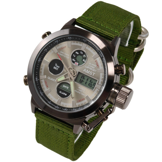 Чоловічий наручний годинник AMST Mountain Green 2 ремінці #11698