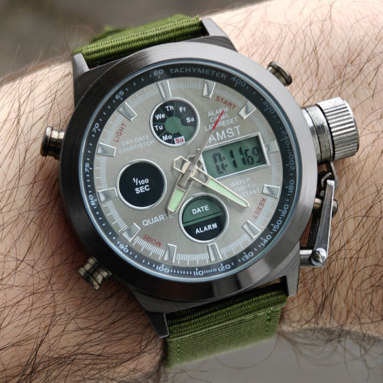 Чоловічий наручний годинник AMST Mountain Green 2 ремінці #11703