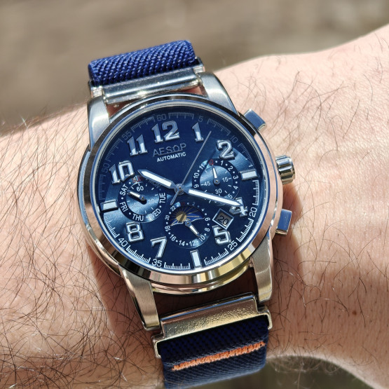 Чоловічий наручний годинник Aesop Original Indigo Blue 2 ремінці #12431