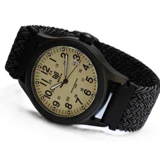 Чоловічий наручний годинник Besta Command Green Nylon 2 ремінці класичний круглий стрілковий #11109
