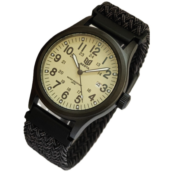 Чоловічий наручний годинник Besta Command Green Nylon 2 ремінці класичний круглий стрілковий #11114