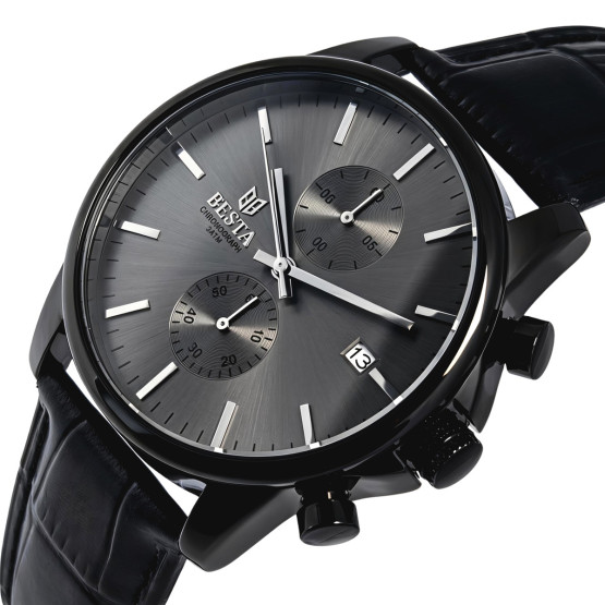 Чоловічий наручний годинник Besta Mars Premium Leather Black 2 ремінці #12417