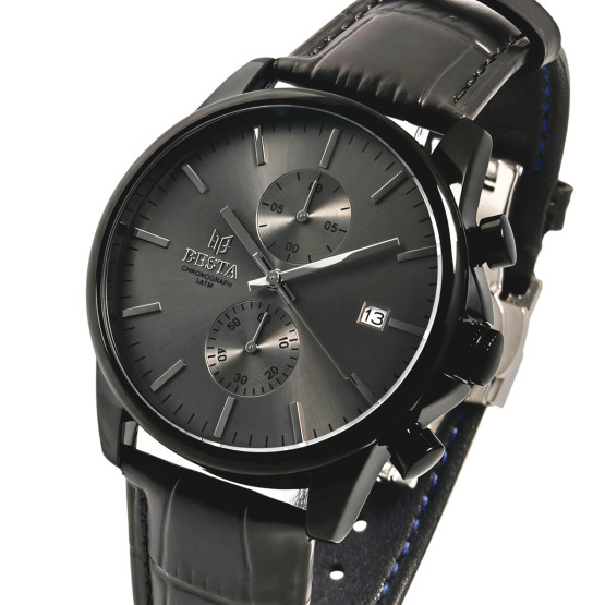 Чоловічий наручний годинник Besta Mars Premium Leather Black 2 ремінці #12418