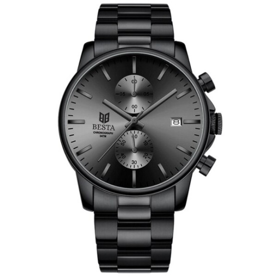 Чоловічий наручний годинник Besta Mars Premium Leather Black 2 ремінці