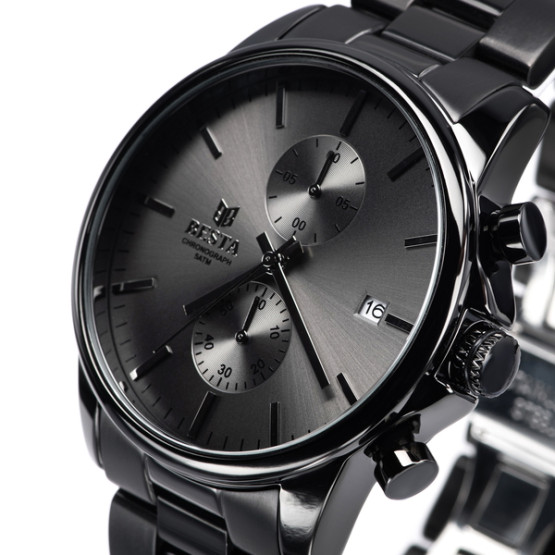 Чоловічий наручний годинник Besta Mars Premium Leather Black 2 ремінці #12420