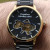 Чоловічий наручний годинник Besta Skeleton Gold Black Metal 2 ремінці #11174