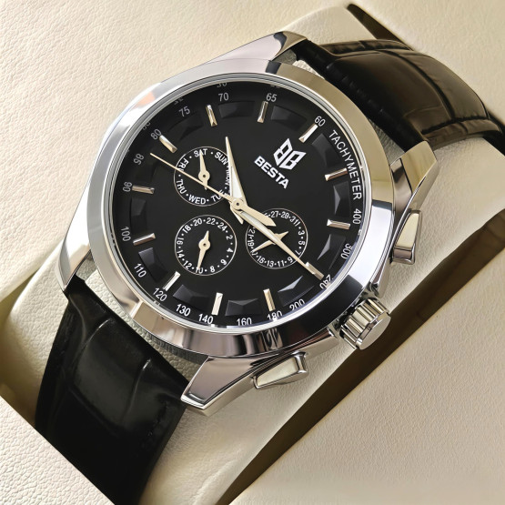 Чоловічий наручний годинник Besta Walker Deluxe Leather 2 ремінці #12675