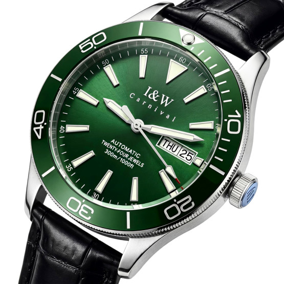 Чоловічий наручний годинник Carnival Diver Leather Deluxe 10 Bar 2 ремінці #13312