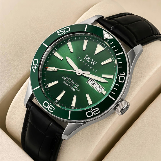 Чоловічий наручний годинник Carnival Diver Leather Deluxe 10 Bar 2 ремінці #13313