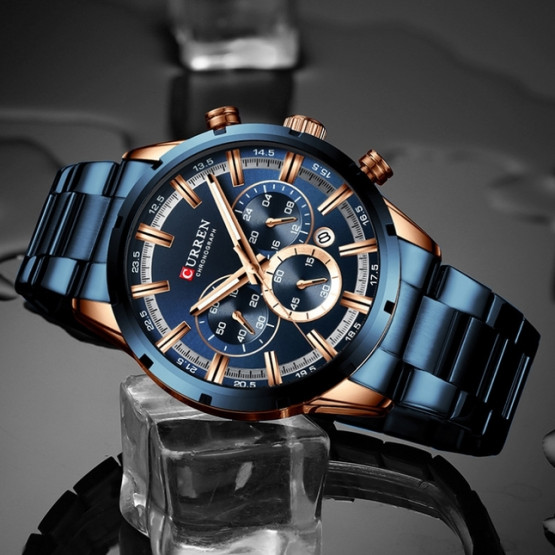 Чоловічий наручний годинник Curren Wild Lava Blue 2 ремінці #13307
