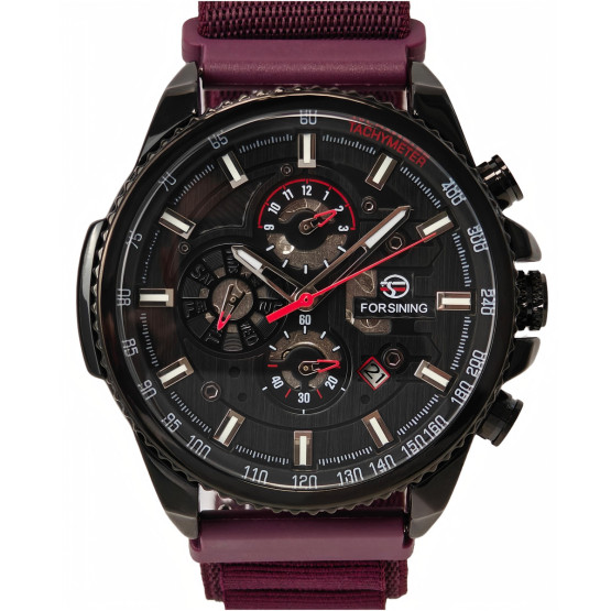 Чоловічий наручний годинник Forsining Finance Wine Red 2 ремінці #11712