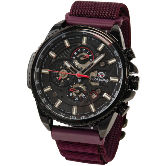 Чоловічий наручний годинник Forsining Finance Wine Red 2 ремінці