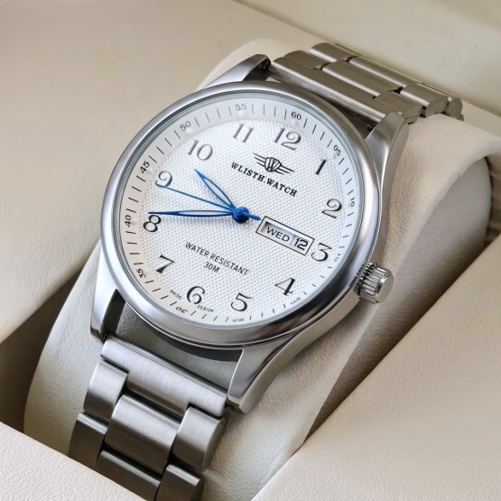 Чоловічий наручний годинник Hemsut Standart Silver Metal 2 ремінці #13734