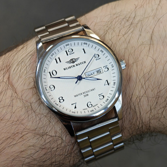 Чоловічий наручний годинник Hemsut Standart Silver Metal 2 ремінці #13735