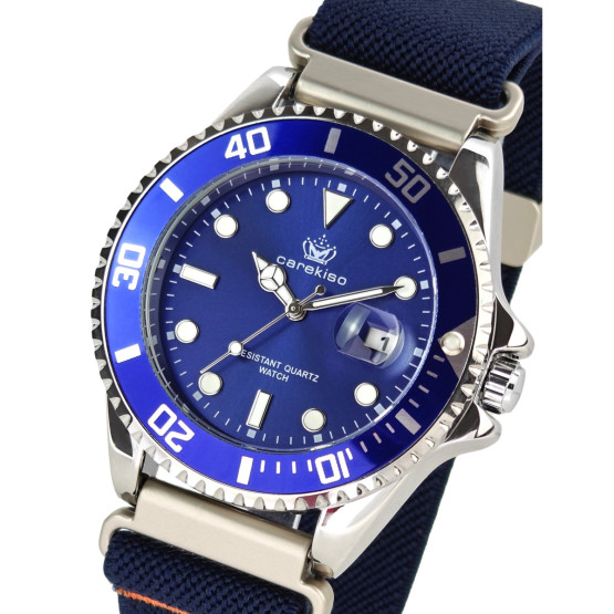 Чоловічий наручний годинник Hemsut Zurich Carekiso Nylon Blue 2 ремінці
