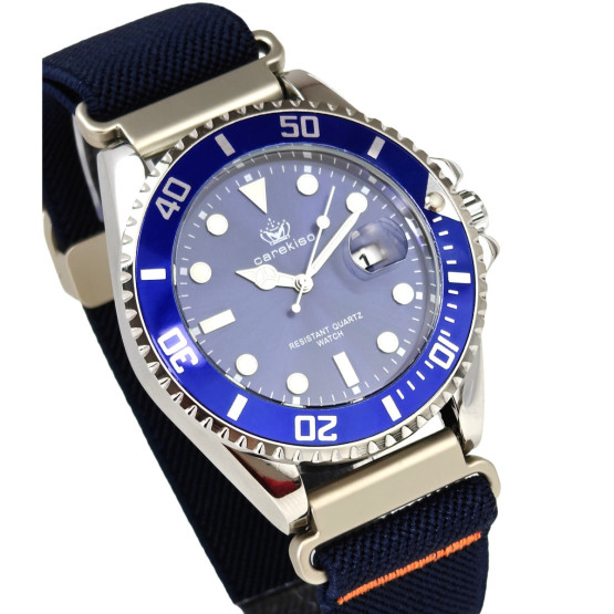 Чоловічий наручний годинник Hemsut Zurich Carekiso Nylon Blue 2 ремінці #11568