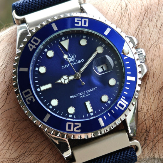 Чоловічий наручний годинник Hemsut Zurich Carekiso Nylon Blue 2 ремінці #11573