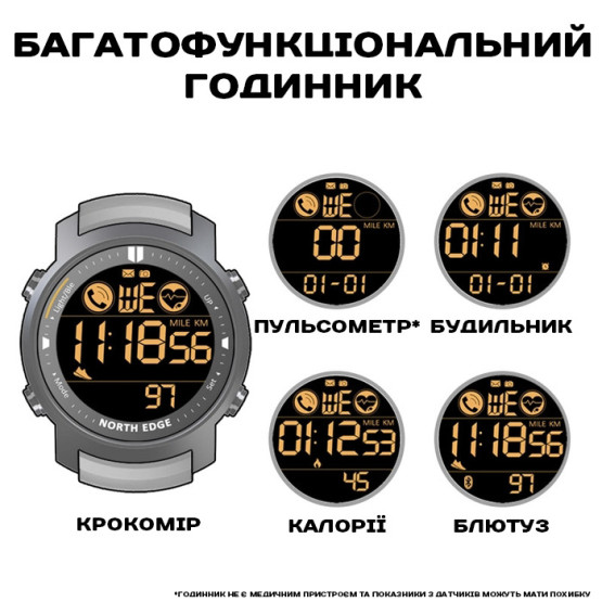 Чоловічий наручний годинник North Edge Laker Iron Edition 2 ремінці #12569