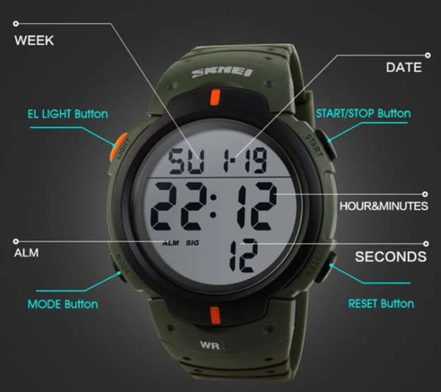 Чоловічий наручний годинник Skmei Neon Special 10 Bar 2 ремінці #13800