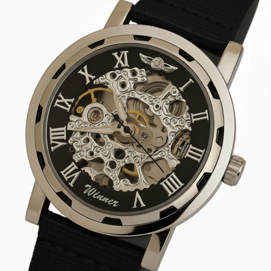 Чоловічий наручний годинник Winner Black Textile Classic 2 ремінці