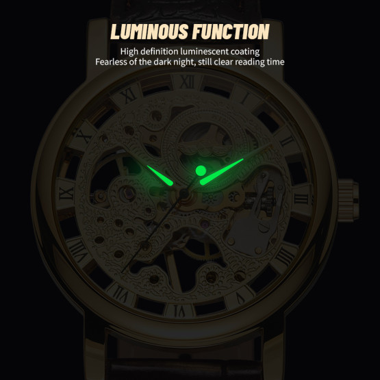 Чоловічий наручний годинник Winner Gold Metal Black 2 ремінці #13708