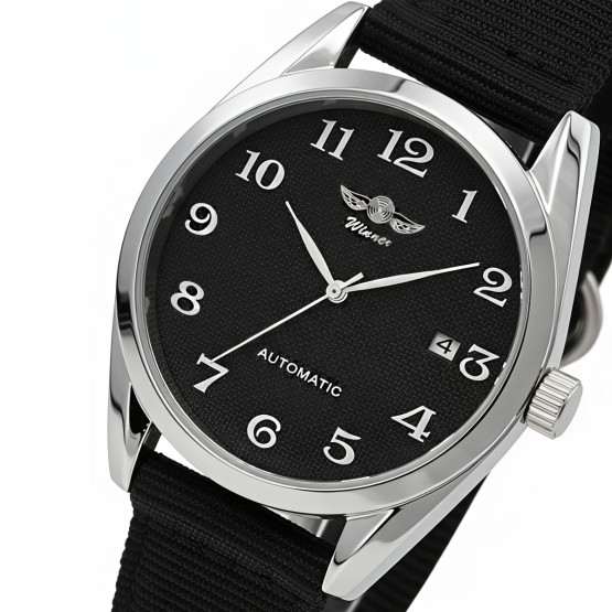 Чоловічий наручний годинник Winner Handsome Textile Black 2 ремінці #11873