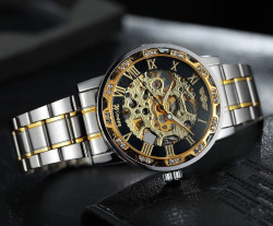 чоловічий наручний годинник winner naturale skeleton leather 2 ремінці