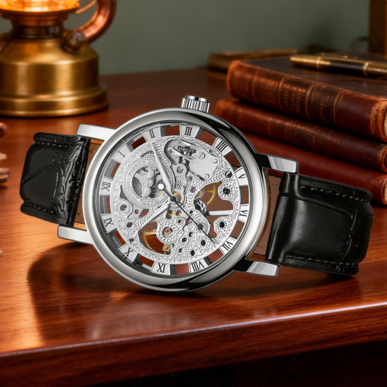 Чоловічий наручний годинник Winner Silver Grain 2 ремінці #13124
