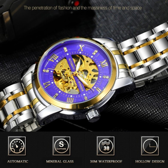 Чоловічий наручний годинник Winner Triumph Royal Blue #13606
