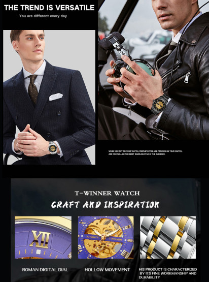 Чоловічий наручний годинник Winner Triumph Royal Blue #13608