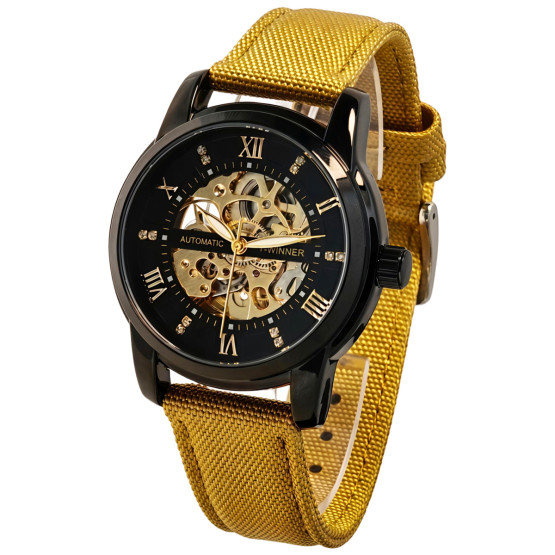 Чоловічий наручний годинник Winner Triumph Sahara Gold 2 ремінці #12994