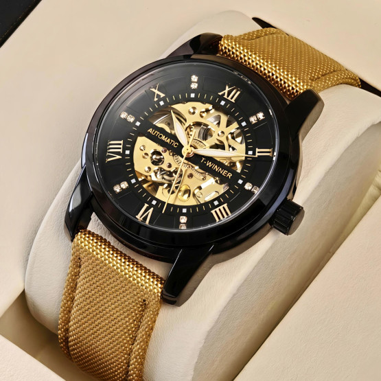 Чоловічий наручний годинник Winner Triumph Sahara Gold 2 ремінці #12999