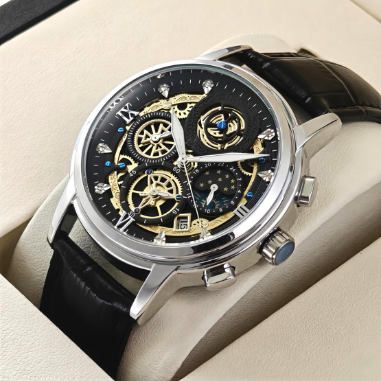 Чоловічий наручний годинник WishDoIt Baks Premium Leather 2 ремінці #12544