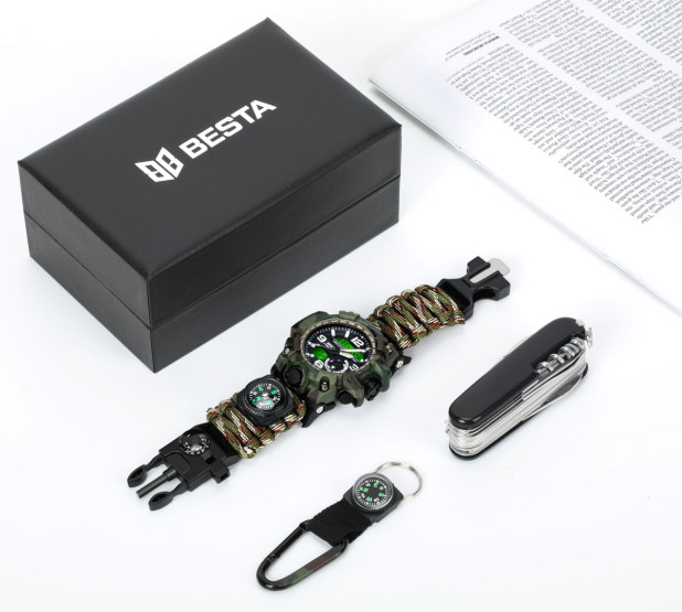 Годинник чоловічий Besta Box Military Set подарунковий набір, з компасом наручний годинник Besta #7966