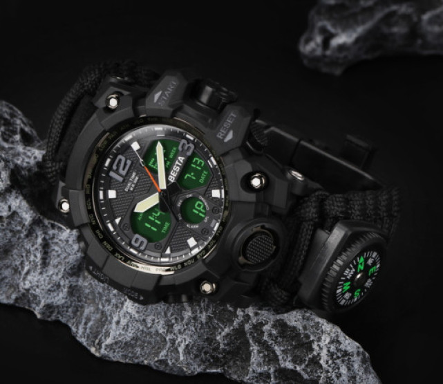 Годинник чоловічий Besta Life Pro AllBlack з компасом наручний годинник Besta #3741