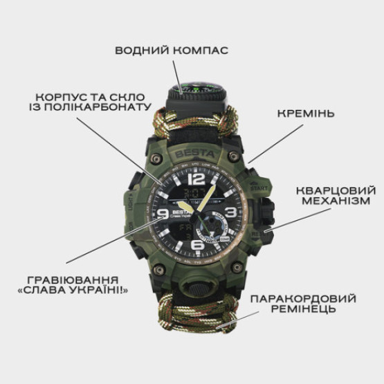 Годинник чоловічий Besta Military з компасом наручний годинник Besta #2945