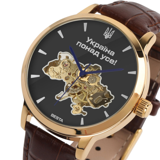 Годинник чоловічий Besta Skeleton Gold Black Dial класичний стрілковий наручний годинник Besta #10745