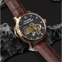 годинник чоловічий besta skeleton gold black dial класичний стрілковий наручний годинник besta