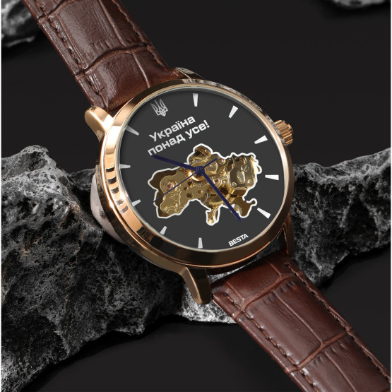 Годинник чоловічий Besta Skeleton Gold Black Dial класичний стрілковий наручний годинник Besta