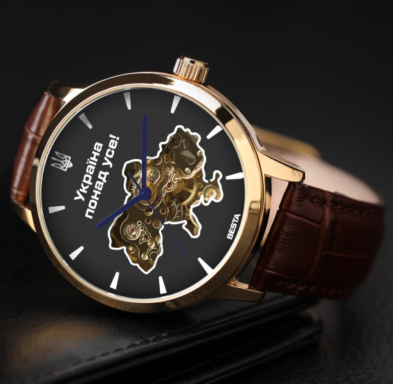 Годинник чоловічий Besta Skeleton Gold Black Dial класичний стрілковий наручний годинник Besta #10748