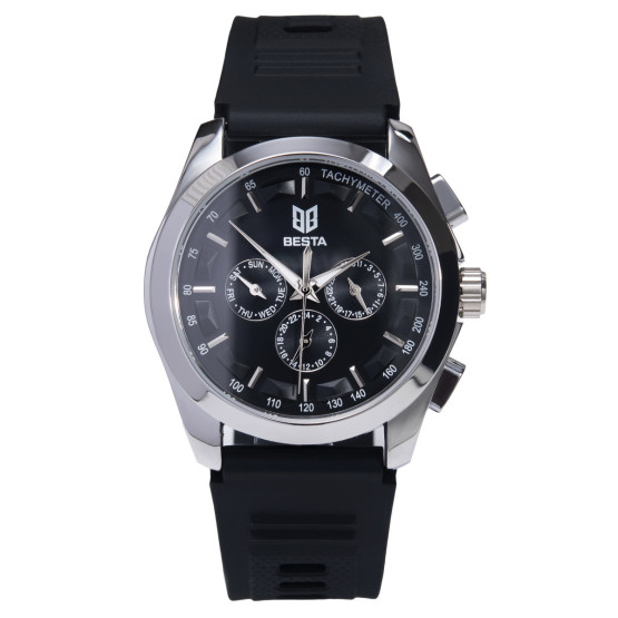 Чоловічий наручний годинник Besta Walker Elastic Black 2 ремінці класичний стрілковий