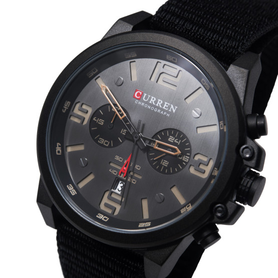 Чоловічий наручний годинник Curren Monreal Armor Black 2 ремінці секундомір хронограф #10905