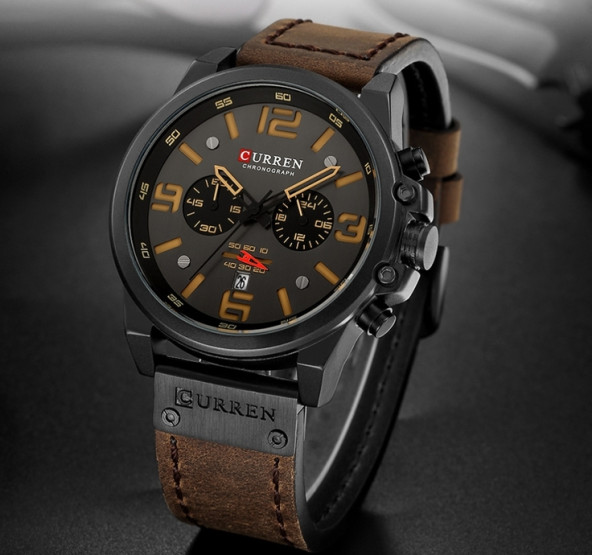 Чоловічий наручний годинник Curren Monreal Armor Black 2 ремінці секундомір хронограф #10907