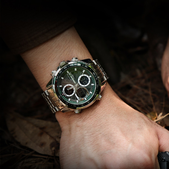 Годинник чоловічий Naviforce Fly Steel підсвітка секундомір будильник #10811
