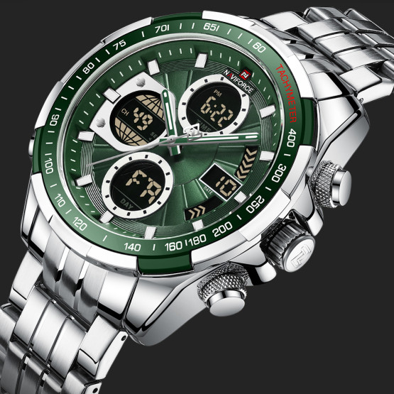 Годинник чоловічий Naviforce Fly Steel підсвітка секундомір будильник #10813