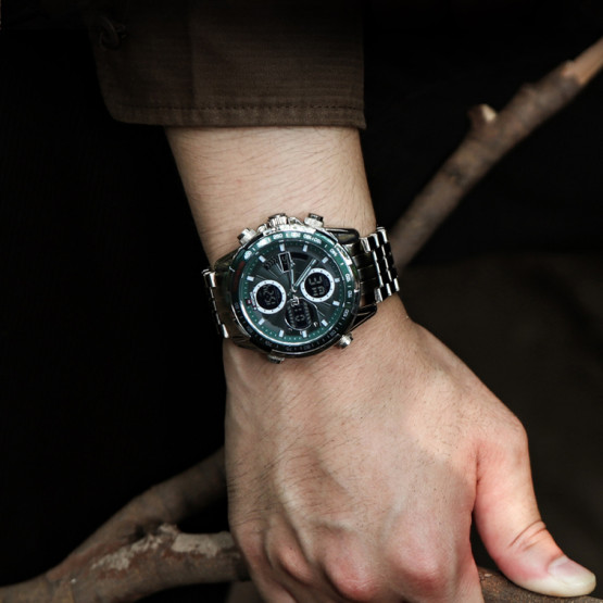 Годинник чоловічий Naviforce Fly Steel підсвітка секундомір будильник #10815
