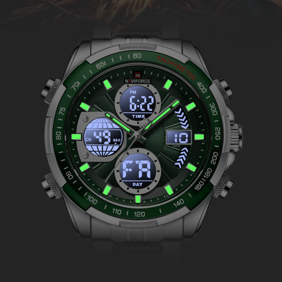 Годинник чоловічий Naviforce Fly Steel підсвітка секундомір будильник #10817