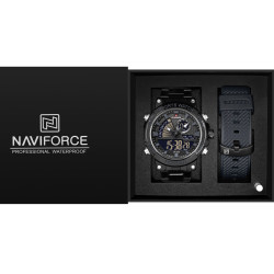 годинник чоловічий naviforce set box подарунковий набір, 2 ремінці наручний годинник naviforce