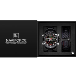 годинник чоловічий naviforce set present подарунковий набір, 2 ремінці наручний годинник naviforce